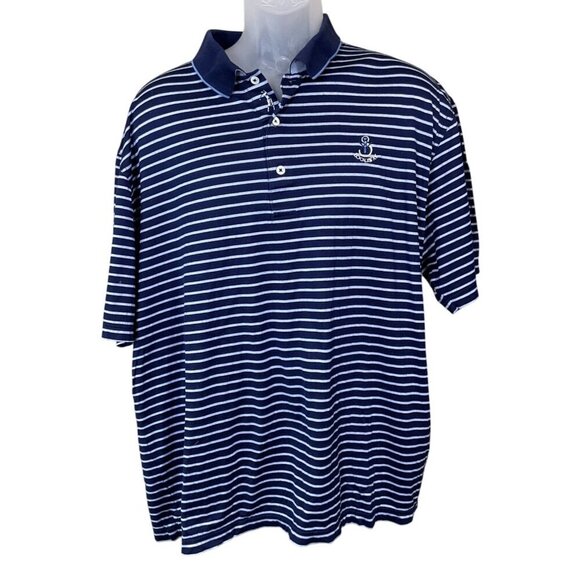 Bobby Jones Cotton Navy & Lt Blue Stripe Short Sleeve Polo Shirt Size XL - Picture 1 of 9